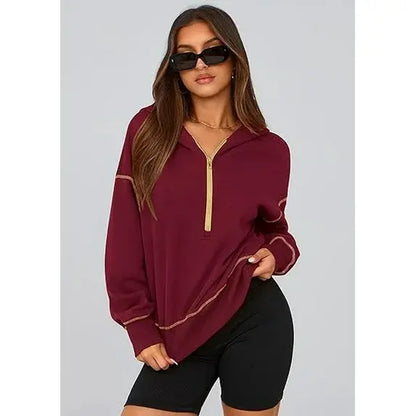 CozyChic™ | Women’s Cropped Half-Zip Hoodie with Gold Zipper