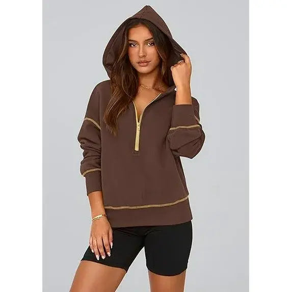 CozyChic™ | Women’s Cropped Half-Zip Hoodie with Gold Zipper