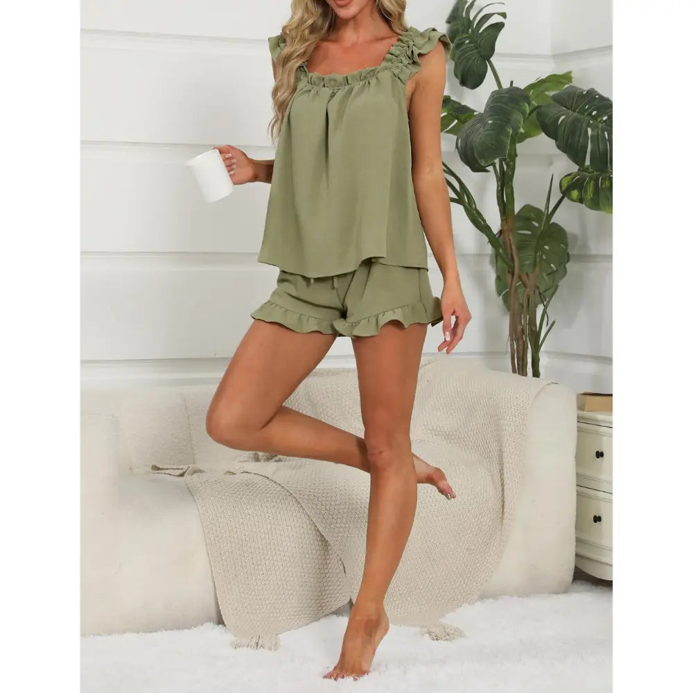 Somnia™ | Ruffle Tank & Shorts – Soft Bridal Pajama Set