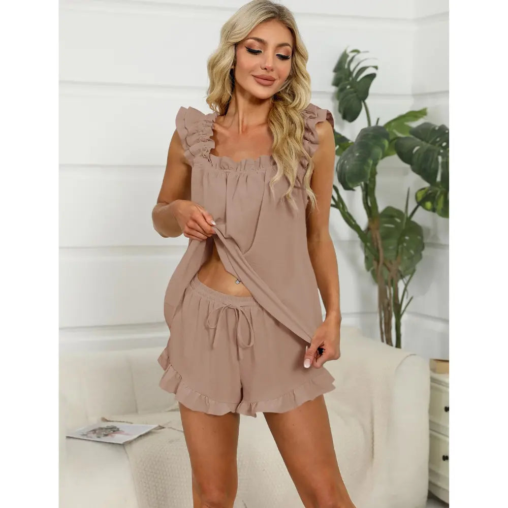 Somnia™ | Ruffle Tank & Shorts – Soft Bridal Pajama Set