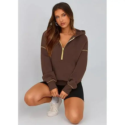 CozyChic™ | Women’s Cropped Half-Zip Hoodie with Gold Zipper