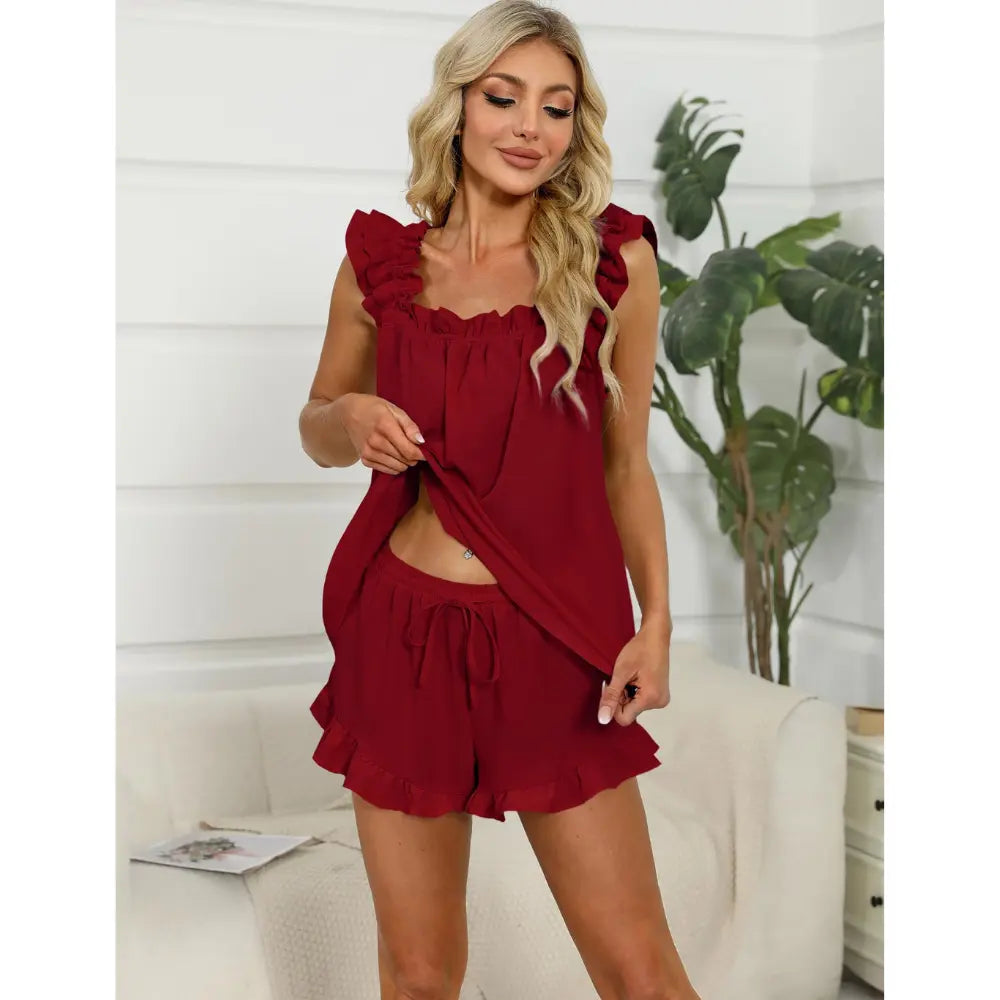 Somnia™ | Ruffle Tank & Shorts – Soft Bridal Pajama Set