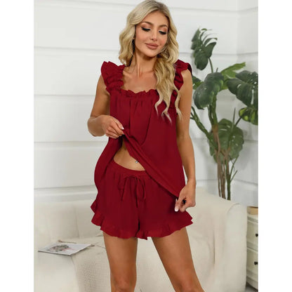Somnia™ | Ruffle Tank & Shorts – Soft Bridal Pajama Set