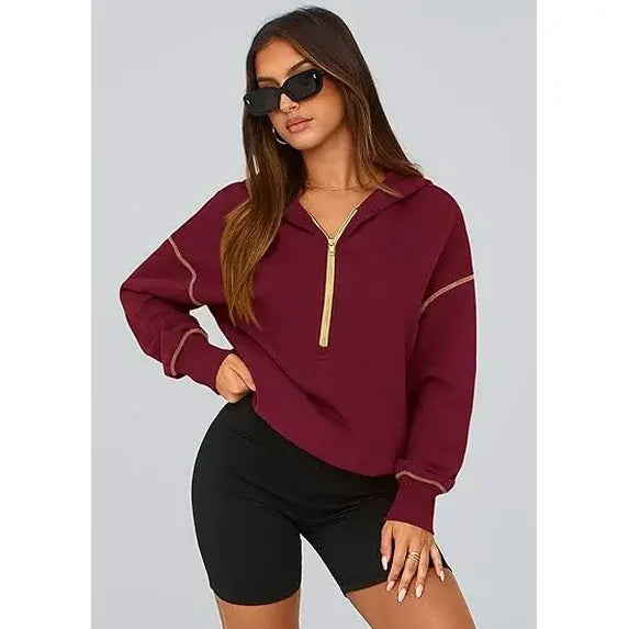 CozyChic™ | Women’s Cropped Half-Zip Hoodie with Gold Zipper