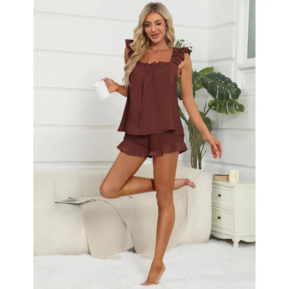 Somnia™ | Ruffle Tank & Shorts – Soft Bridal Pajama Set
