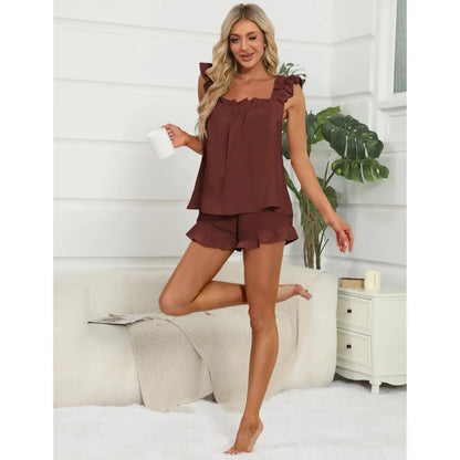 Somnia™ | Ruffle Tank & Shorts – Soft Bridal Pajama Set