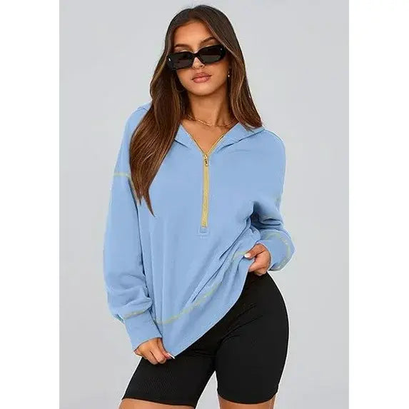 CozyChic™ | Women’s Cropped Half-Zip Hoodie with Gold Zipper