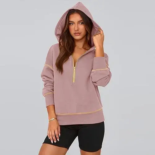 CozyChic™ | Women’s Cropped Half-Zip Hoodie with Gold Zipper