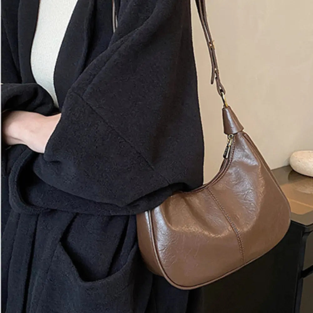 Lunare™ | Solid Color Shoulder Bag – Minimalist Crescent Hobo for Women