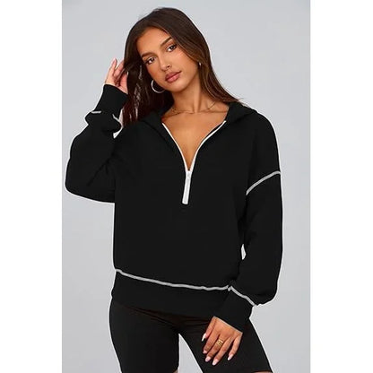 CozyChic™ | Women’s Cropped Half-Zip Hoodie with Gold Zipper
