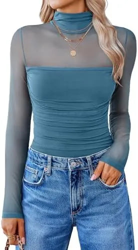 GlamForm™ | Long Sleeve Shaping Bodysuit – Mesh, Slimming & Stylish