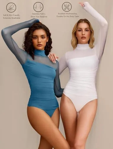 GlamForm™ | Long Sleeve Shaping Bodysuit – Mesh, Slimming & Stylish