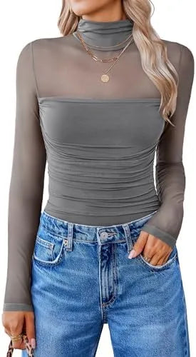 GlamForm™ | Long Sleeve Shaping Bodysuit – Mesh, Slimming & Stylish