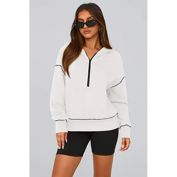 CozyChic™ | Women’s Cropped Half-Zip Hoodie with Gold Zipper