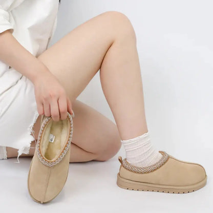 CozyStep™ | Suede Braided Fur Slippers – Warm, Chic & Durable