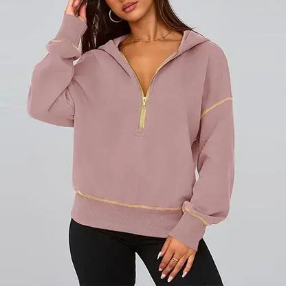 CozyChic™ | Women’s Cropped Half-Zip Hoodie with Gold Zipper