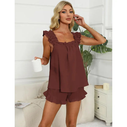 Somnia™ | Ruffle Tank & Shorts – Soft Bridal Pajama Set