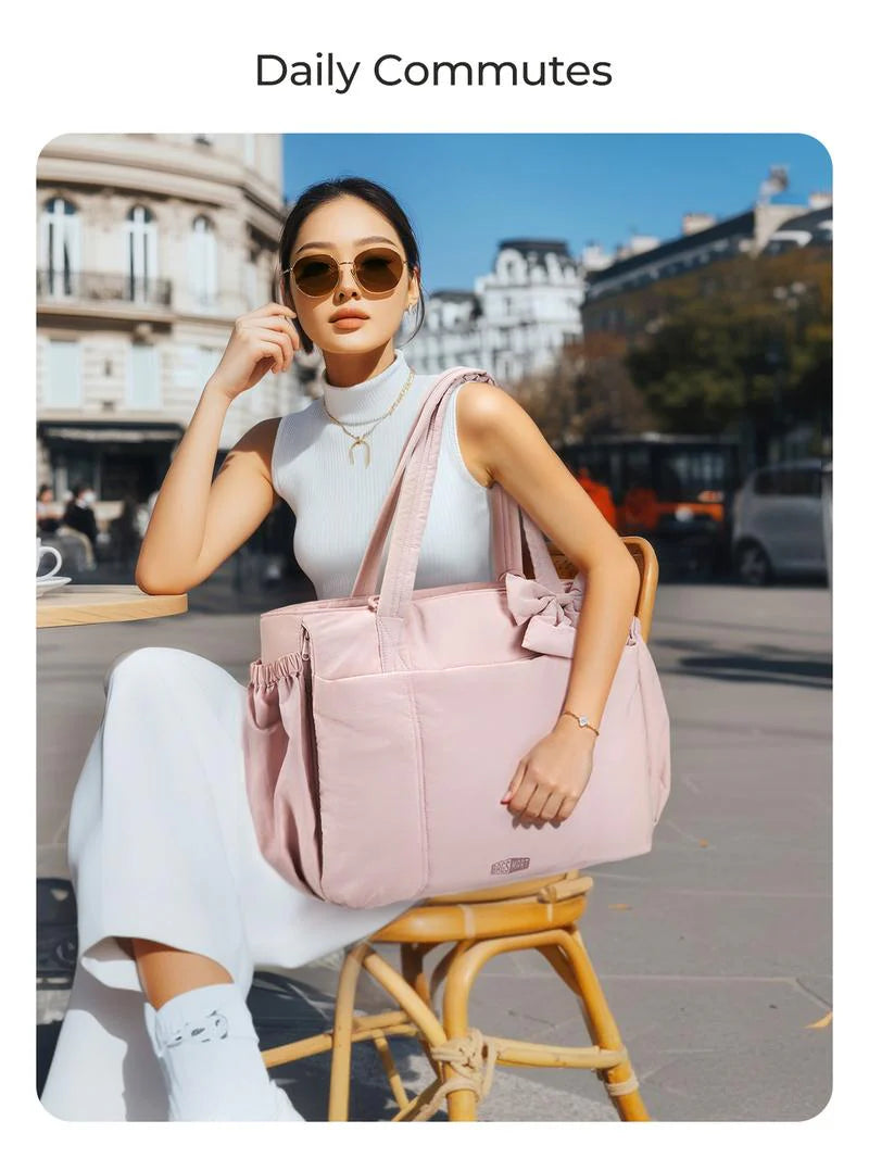 PuffyElegance™ | Women’s Tote Bag 23L – Lightweight, Multi-Compartments & Removable Bow