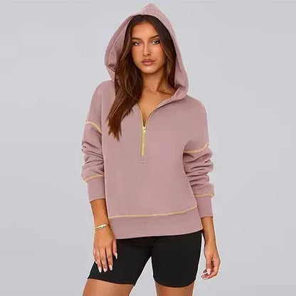 CozyChic™ | Women’s Cropped Half-Zip Hoodie with Gold Zipper