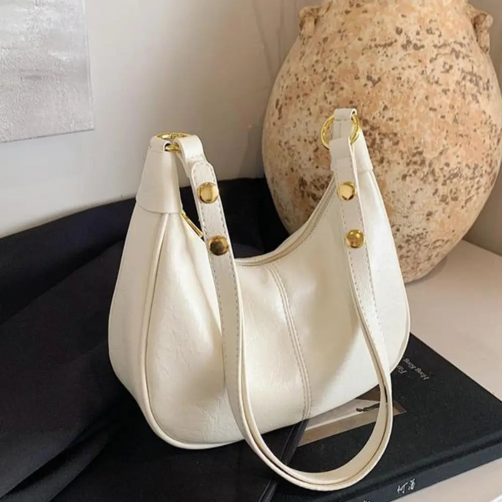 Lunare™ | Solid Color Shoulder Bag – Minimalist Crescent Hobo for Women