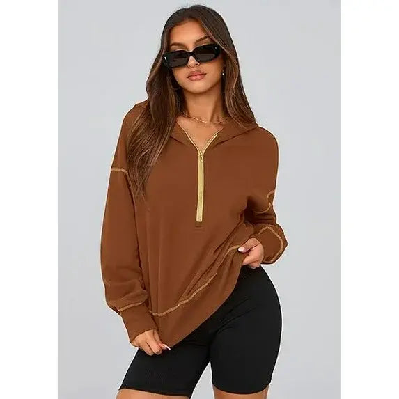 CozyChic™ | Women’s Cropped Half-Zip Hoodie with Gold Zipper