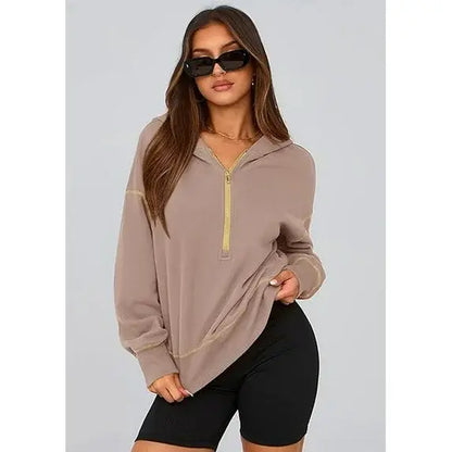 CozyChic™ | Women’s Cropped Half-Zip Hoodie with Gold Zipper