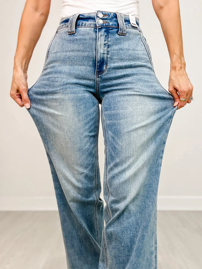 DenimElegance™ | High-Rise Double Button Wide Leg Jeans
