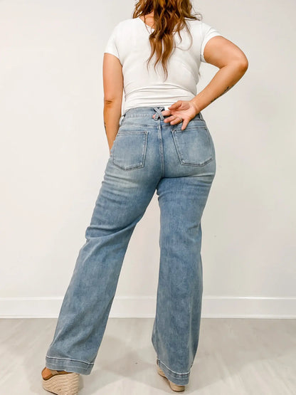 DenimElegance™ | High-Rise Double Button Wide Leg Jeans