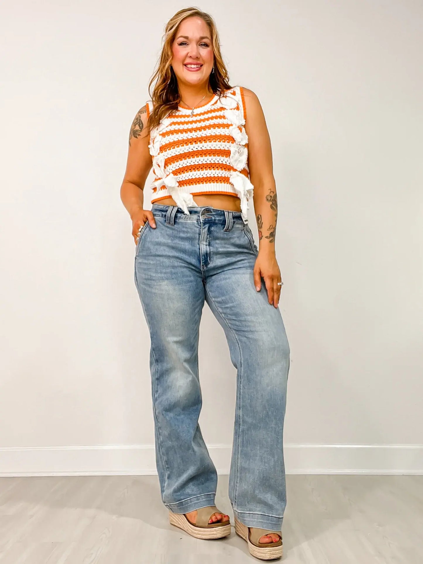 DenimElegance™ | High-Rise Double Button Wide Leg Jeans