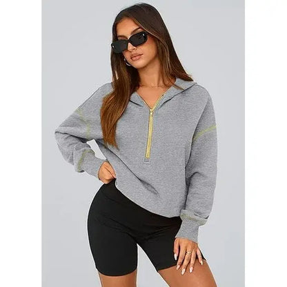 CozyChic™ | Women’s Cropped Half-Zip Hoodie with Gold Zipper