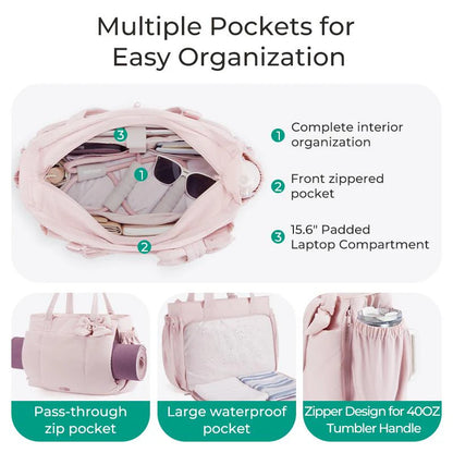 PuffyElegance™ | Women’s Tote Bag 23L – Lightweight, Multi-Compartments & Removable Bow