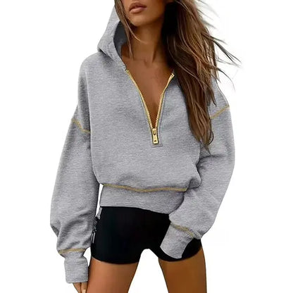 CozyChic™ | Women’s Cropped Half-Zip Hoodie with Gold Zipper