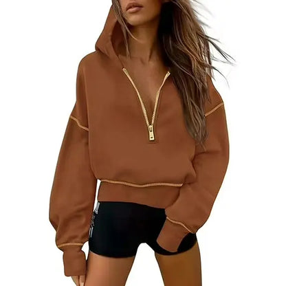 CozyChic™ | Women’s Cropped Half-Zip Hoodie with Gold Zipper