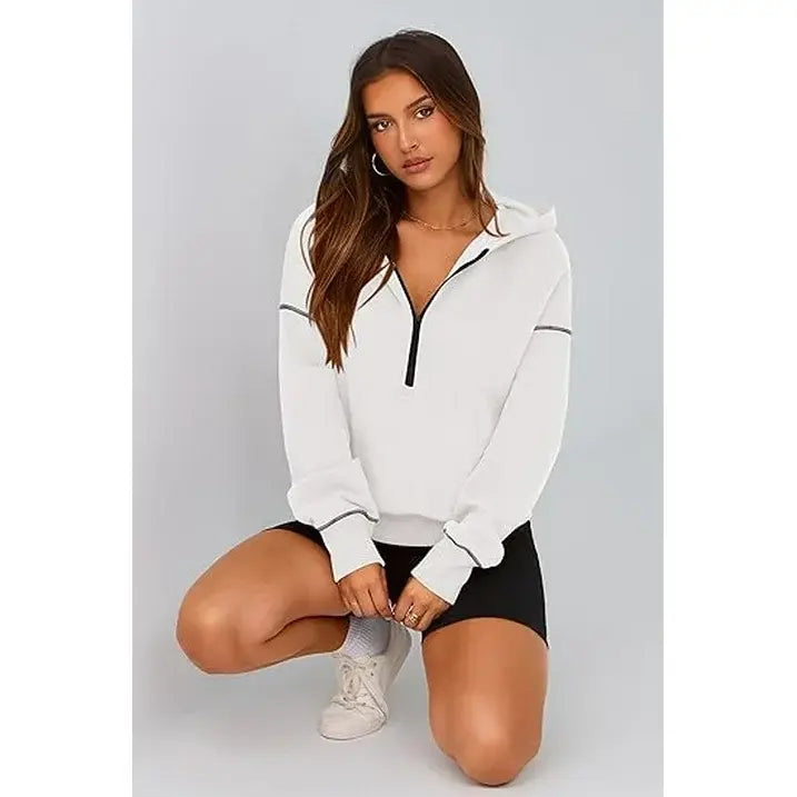 CozyChic™ | Women’s Cropped Half-Zip Hoodie with Gold Zipper