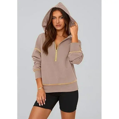 CozyChic™ | Women’s Cropped Half-Zip Hoodie with Gold Zipper