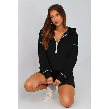 CozyChic™ | Women’s Cropped Half-Zip Hoodie with Gold Zipper