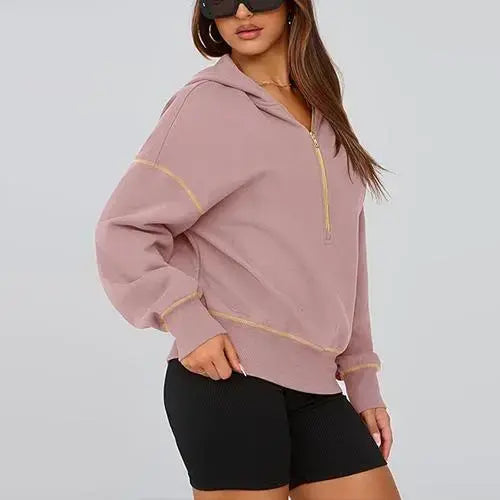 CozyChic™ | Women’s Cropped Half-Zip Hoodie with Gold Zipper