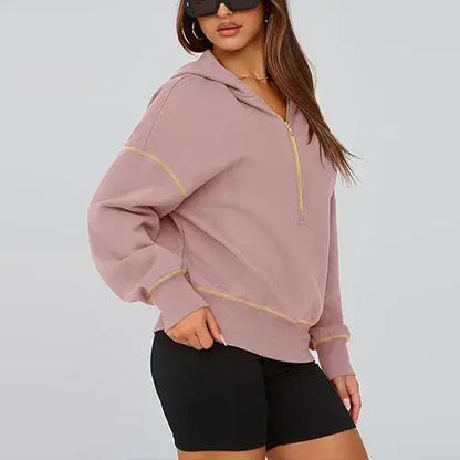 CozyChic™ | Women’s Cropped Half-Zip Hoodie with Gold Zipper
