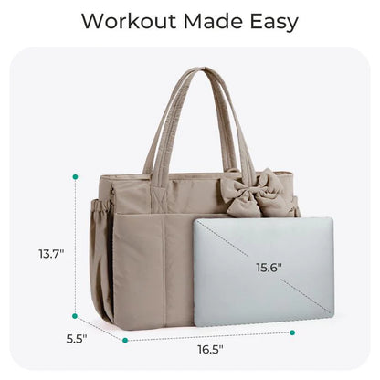 PuffyElegance™ | Women’s Tote Bag 23L – Lightweight, Multi-Compartments & Removable Bow