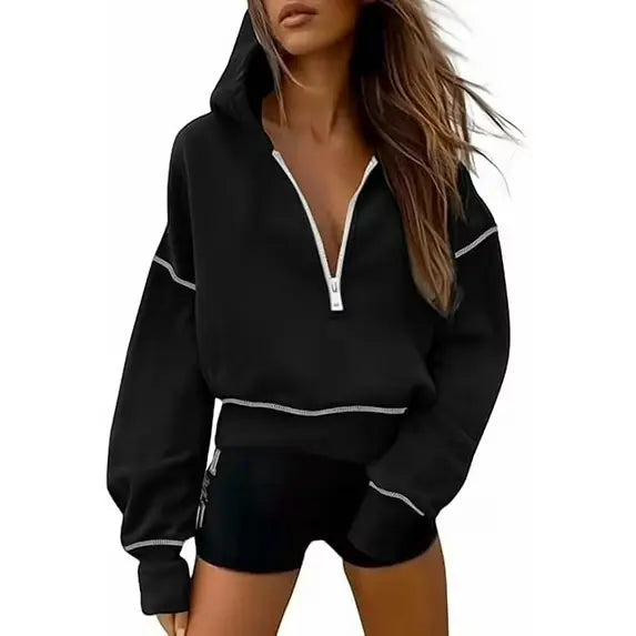 CozyChic™ | Women’s Cropped Half-Zip Hoodie with Gold Zipper