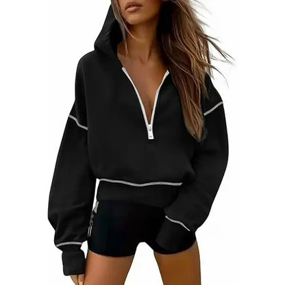 CozyChic™ | Women’s Cropped Half-Zip Hoodie with Gold Zipper
