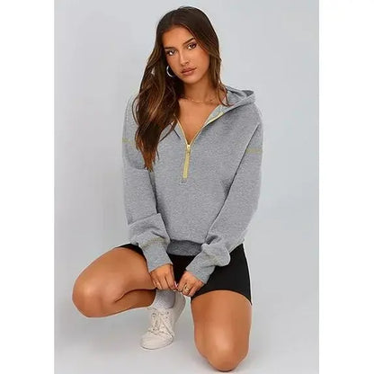 CozyChic™ | Women’s Cropped Half-Zip Hoodie with Gold Zipper