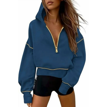 CozyChic™ | Women’s Cropped Half-Zip Hoodie with Gold Zipper